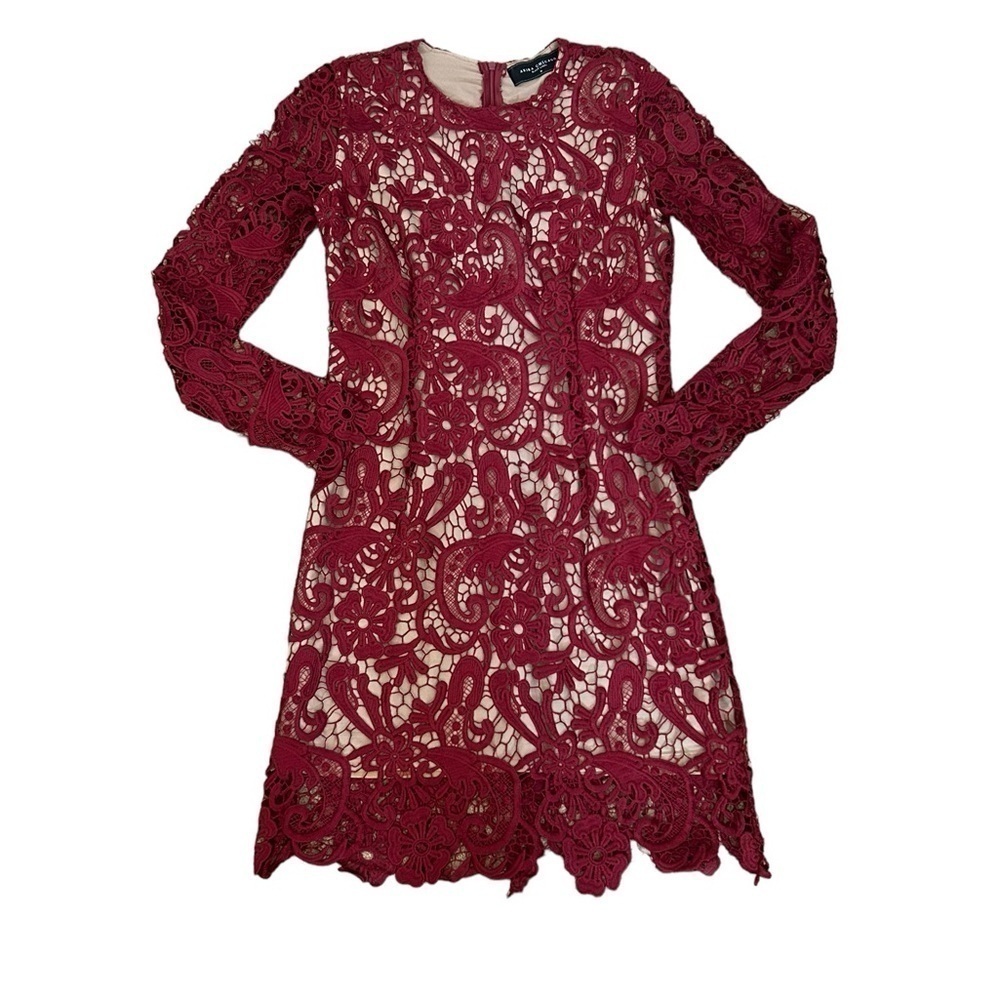 Akira Chicago Black Label Red Lace Bodycon Dress with Nude Lining Size Medium
